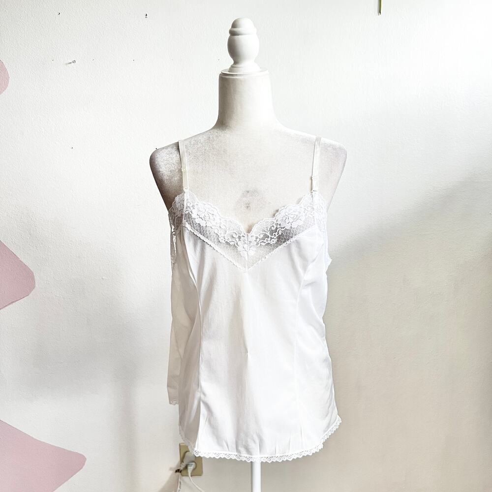 Vintage White Lace Trim Tank Top, Coquette Balletcore Y2K Lingerie Bridal Large